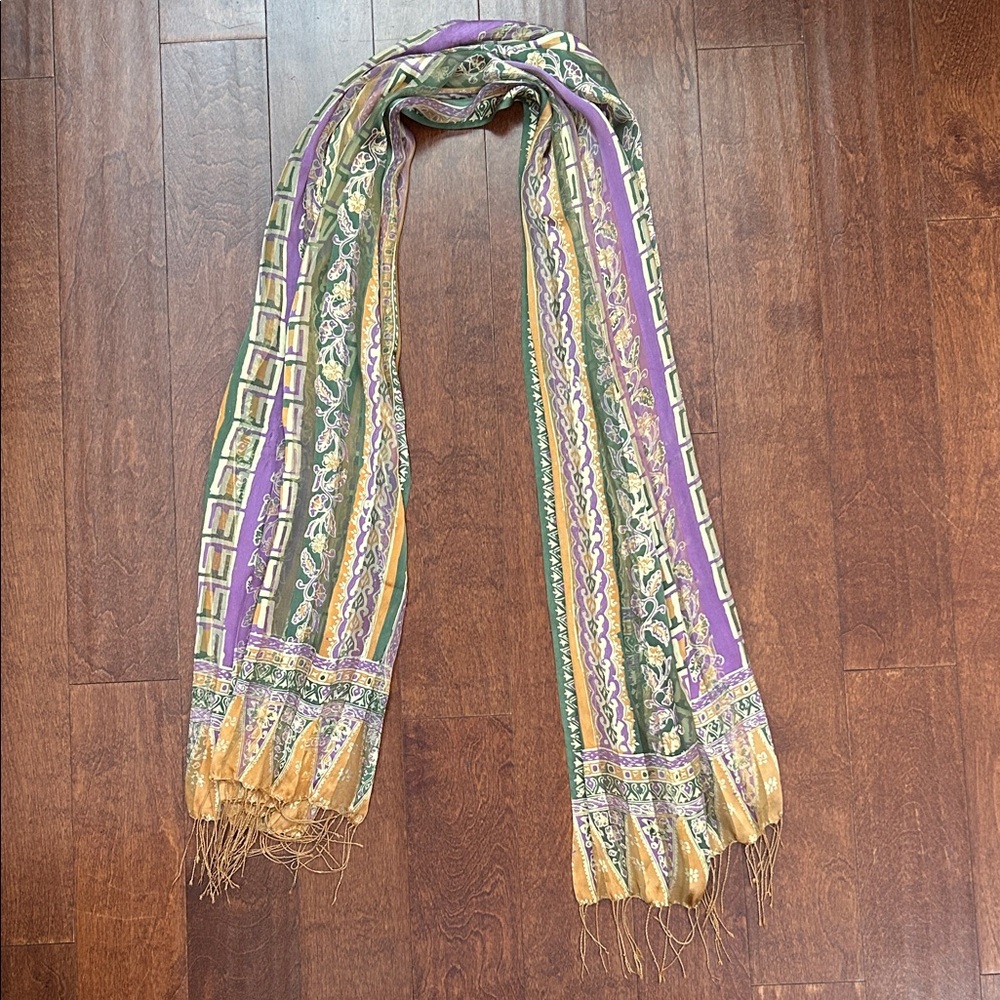 Oversized Bohemian Multicolor Patterned Silky Sca… - image 7